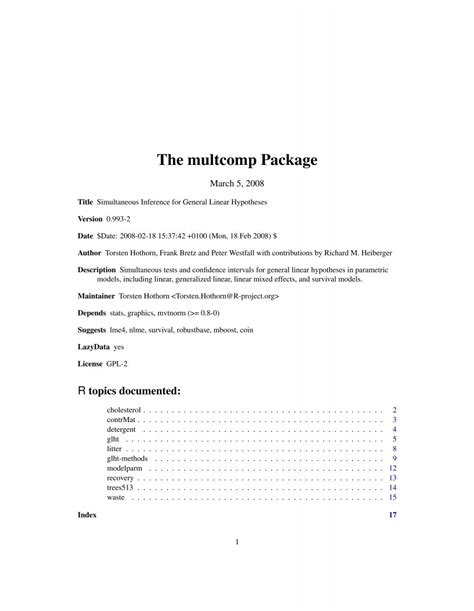 multcomp package 